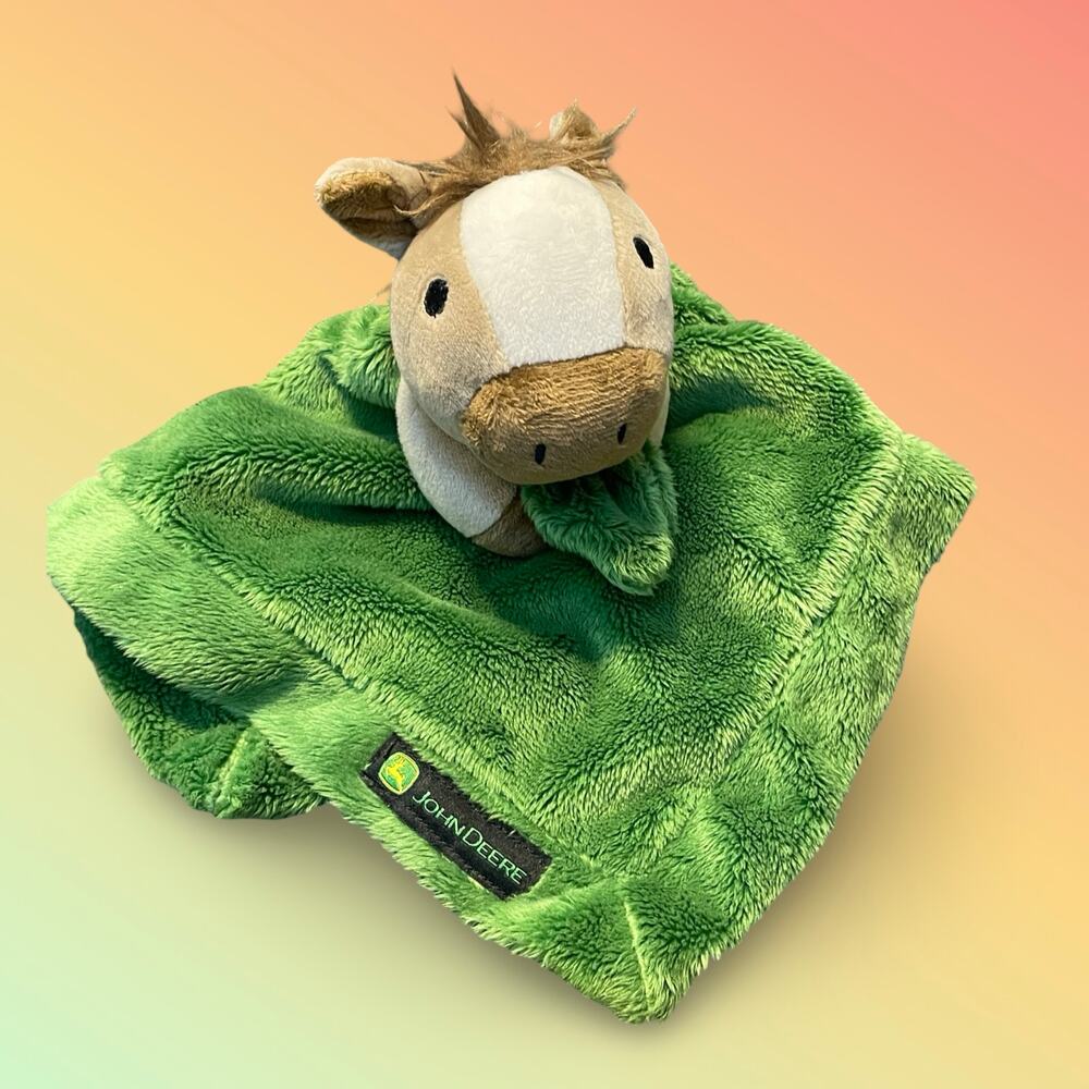 John Deere Horse Pony Plush Lovey Security Blanket Green Fleece Baby Snuggle Toy